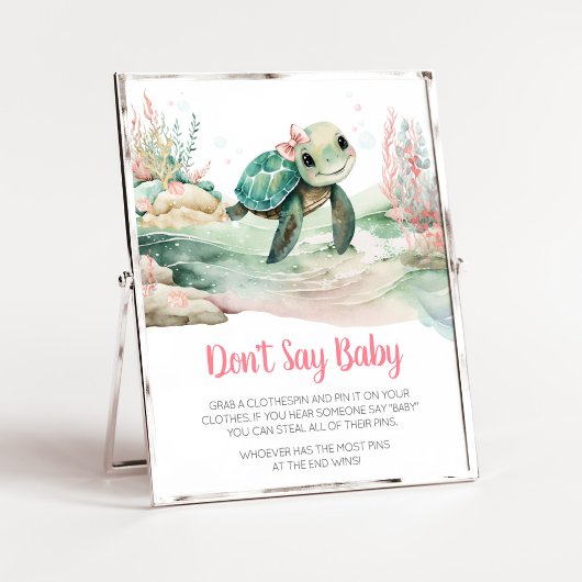 Meisje Zee schildpad Baby shower niet zeggen Baby Poster
