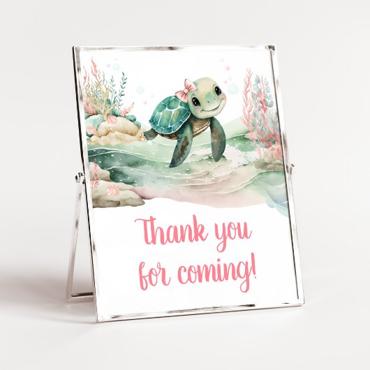 Meisje Zee Turtle Baby shower Bedankt voor het kom Poster