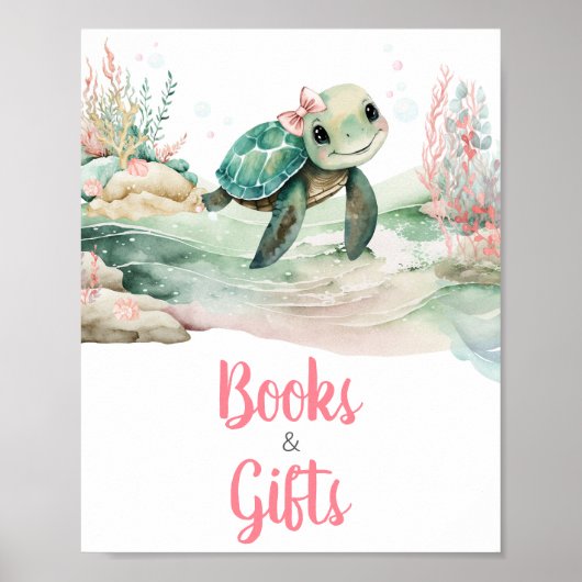 Meisje Zee Turtle Baby shower Boeken en geschenken Poster (Voorkant)