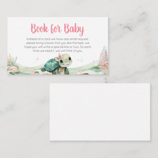 Meisje Zee Turtle Baby shower Boeken voor Baby Informatiekaartje (Voorkant / Achterkant)