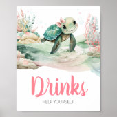 Meisje Zee Turtle Baby shower Drinken Poster (Voorkant)