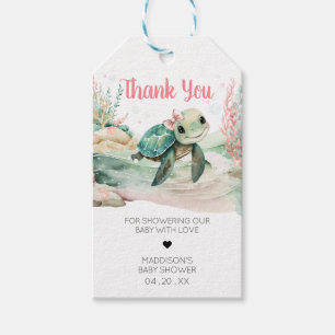 Meisje Zee Turtle Baby shower Favor Tags Cadeaulabel