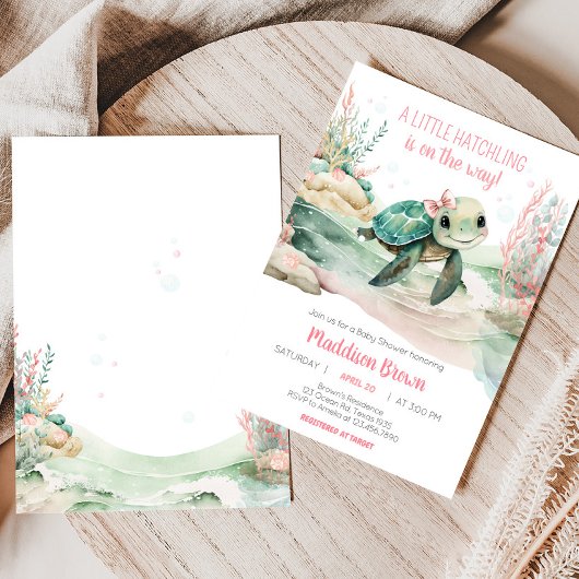 Meisje Zee Turtle Baby shower Kaart