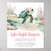 Meisje Zee Turtle Baby shower Late Night Luiers Poster (Voorkant)