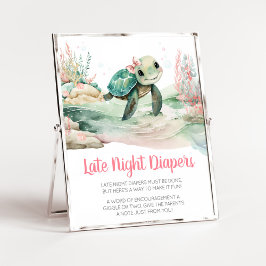 Meisje Zee Turtle Baby shower Late Night Luiers Poster