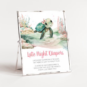 Meisje Zee Turtle Baby shower Late Night Luiers Poster