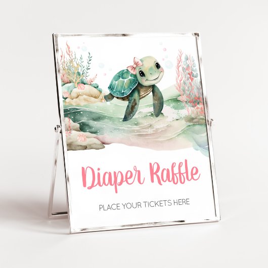 Meisje Zee Turtle Baby shower Luier Raffle Poster