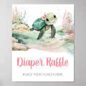 Meisje Zee Turtle Baby shower Luier Raffle Poster (Voorkant)