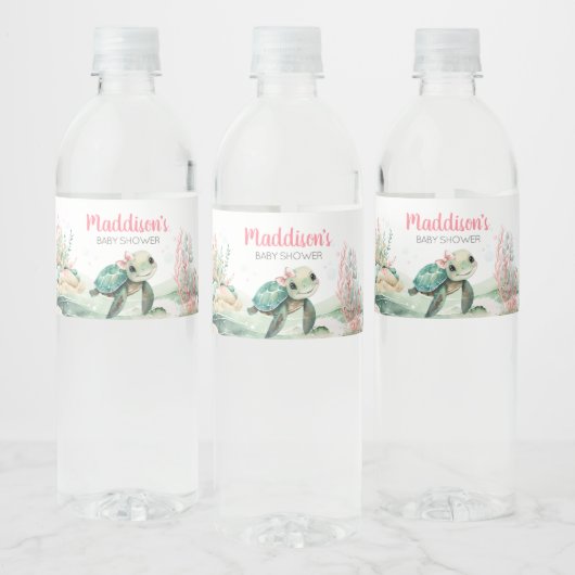 Meisje Zee Turtle Baby shower Waterfles Etiket (Flessen)