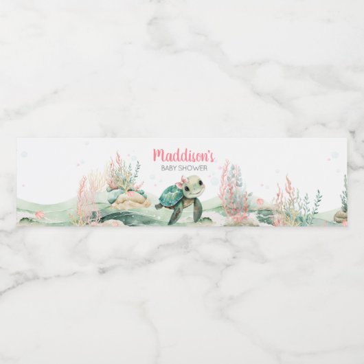 Meisje Zee Turtle Baby shower Waterfles Etiket (Enkel label)