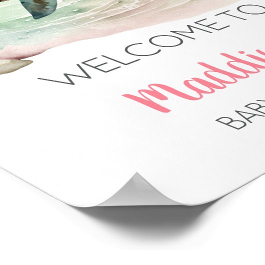 Meisje Zee Turtle Baby shower Welkom Poster (Hoek)