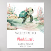 Meisje Zee Turtle Baby shower Welkom Poster (Voorkant)