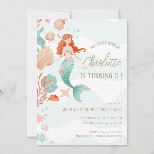 Meisje Zeemeermin Bash Verjaardagsfeestje Groen Ko Kaart (Voorkant)