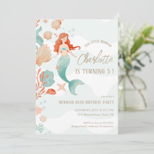 Meisje Zeemeermin Bash Verjaardagsfeestje Groen Ko Kaart (Staand voorkant)