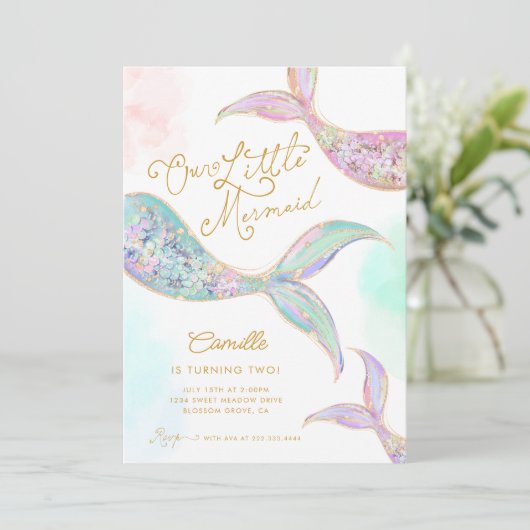 Meisje Zeemeermin onder het Zee Tweede Verjaardag Kaart (Staand voorkant)