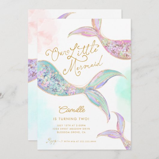 Meisje Zeemeermin onder het Zee Tweede Verjaardag Kaart (Voorkant / Achterkant)