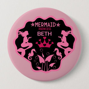Meisje Zeemeermin Prinses Ronde Button 4,0 Cm