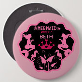 Meisje Zeemeermin Prinses Ronde Button 6,0 Cm (Voorkant /achterkant)