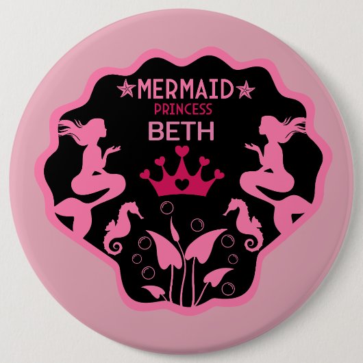 Meisje Zeemeermin Prinses Ronde Button 6,0 Cm (Voorkant)