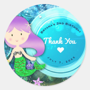 Meisje Zeemeermin Verjaardagsfeest Betoverde Zee F Ronde Sticker