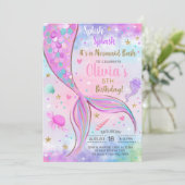 Meisje zeemeermin waterverf en gouden verjaardagsu kaart (Staand voorkant)