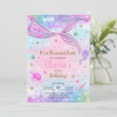 Meisje zeemeermin waterverf en gouden verjaardagsu kaart (Staand voorkant)