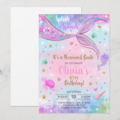 Meisje zeemeermin waterverf en gouden verjaardagsu kaart (Voorkant / Achterkant)