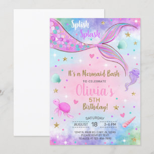 Meisje zeemeermin waterverf en gouden verjaardagsu kaart