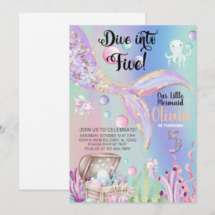 Meisje zeemeermin waterverf en gouden verjaardagsu kaart