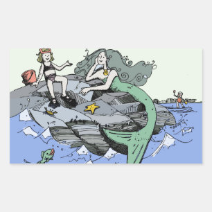 Meisje Zeemeermin Zomer Strand Vriendschap Speels Rechthoekige Sticker