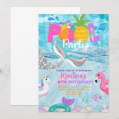 Meisje zeemeermin zwembad party, zwembad bash zome kaart (Voorkant / Achterkant)