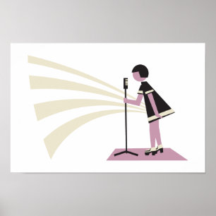 meisje zingt op het podium, jaren '60 poster
