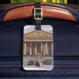 Meisje zit voor het Pantheon in Rome. Bagagelabel