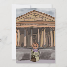 Meisje zit voor het Pantheon in Rome. Kaart