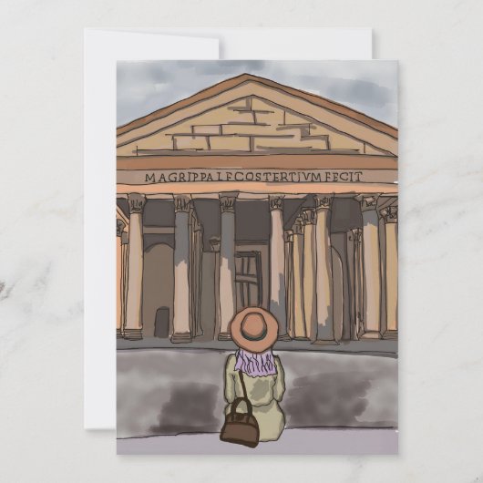 Meisje zit voor het Pantheon in Rome. Kaart (Voorkant)