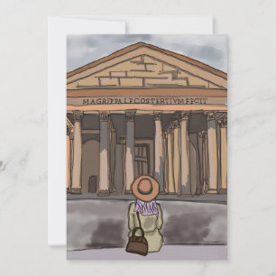 Meisje zit voor het Pantheon in Rome. Kaart