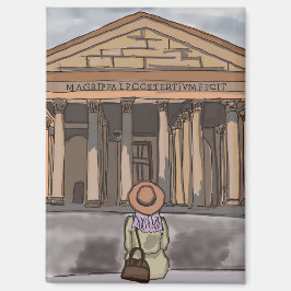 Meisje zit voor het Pantheon in Rome. Magneet