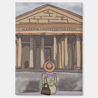 Meisje zit voor het Pantheon in Rome. Magneet