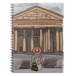 Meisje zit voor het Pantheon in Rome. Notitieboek