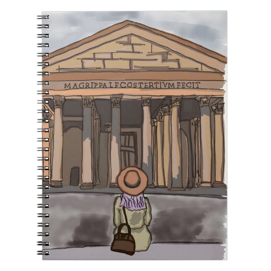 Meisje zit voor het Pantheon in Rome. Notitieboek (Voorkant)