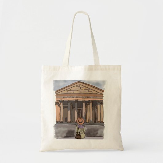 Meisje zit voor het Pantheon in Rome. Tote Bag (Voorkant)