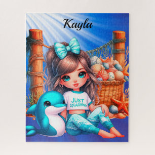Meisje zittend aan het strand puzzel