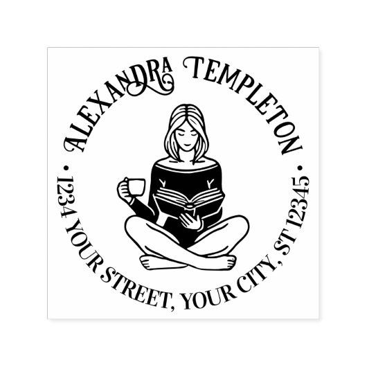 Meisje zittend gekruiste benen lezen #2 Naam Adres Zelfinktende Stempel (Design)