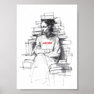 Meisje zittend op een boekentroon - "Gewoon lezen" Poster