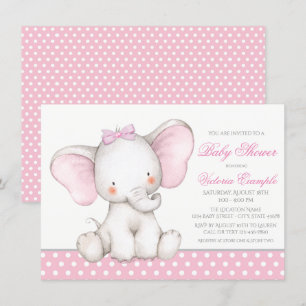 Meisje Zoete Olifant Baby Shower Uitnodigingen