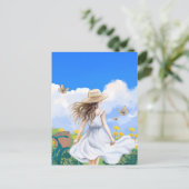 Meisje Zomer Jurk prachtig landschap hemelsblauw Briefkaart (Staand voorkant)