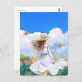 Meisje Zomer Jurk prachtig landschap hemelsblauw Briefkaart (Voorkant / Achterkant)