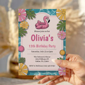 Meisje Zomer Pool Party Verjaardagsfeest Kaart