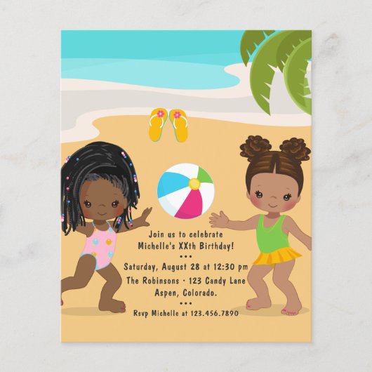 Meisje Zomer Strand Verjaardagsfeest Flyer (Voorkant)