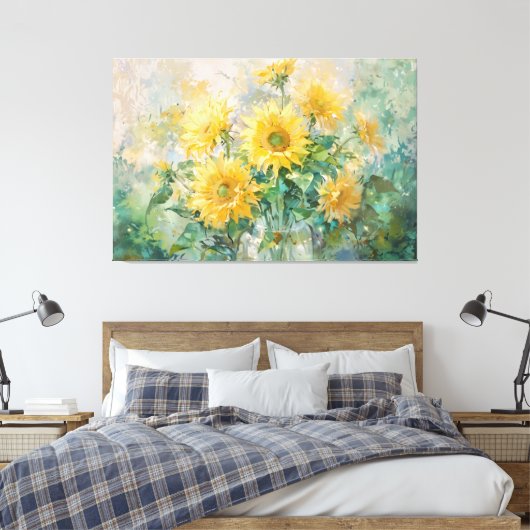 *~* Meisje Zon Bloemen TV2 Uitgerekte Canvas Print (Insitu (Slaapkamer))